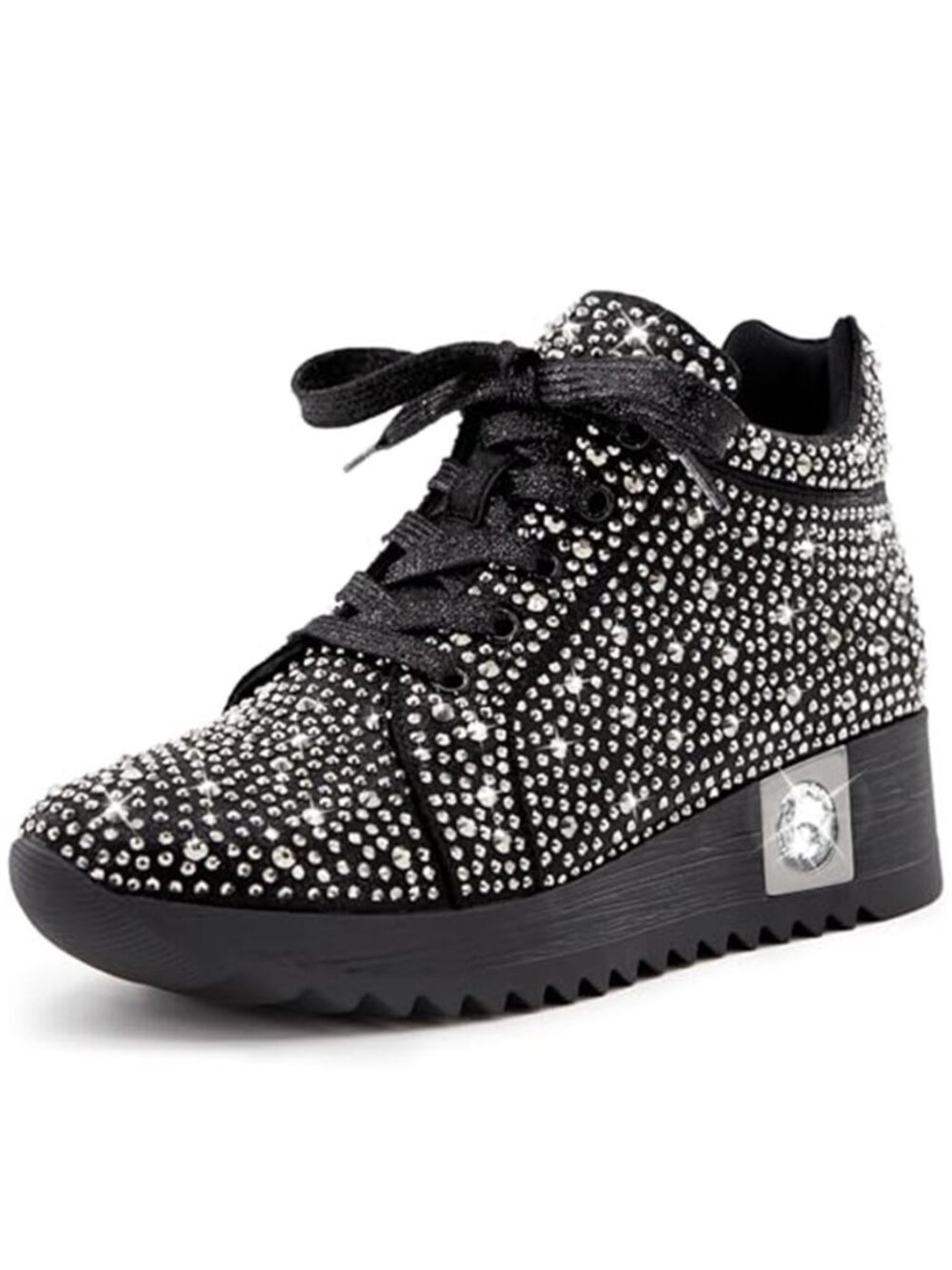 Women's Fashion Glitter Sneakers Platform Wedge Shoes Sparkly Rhinestone